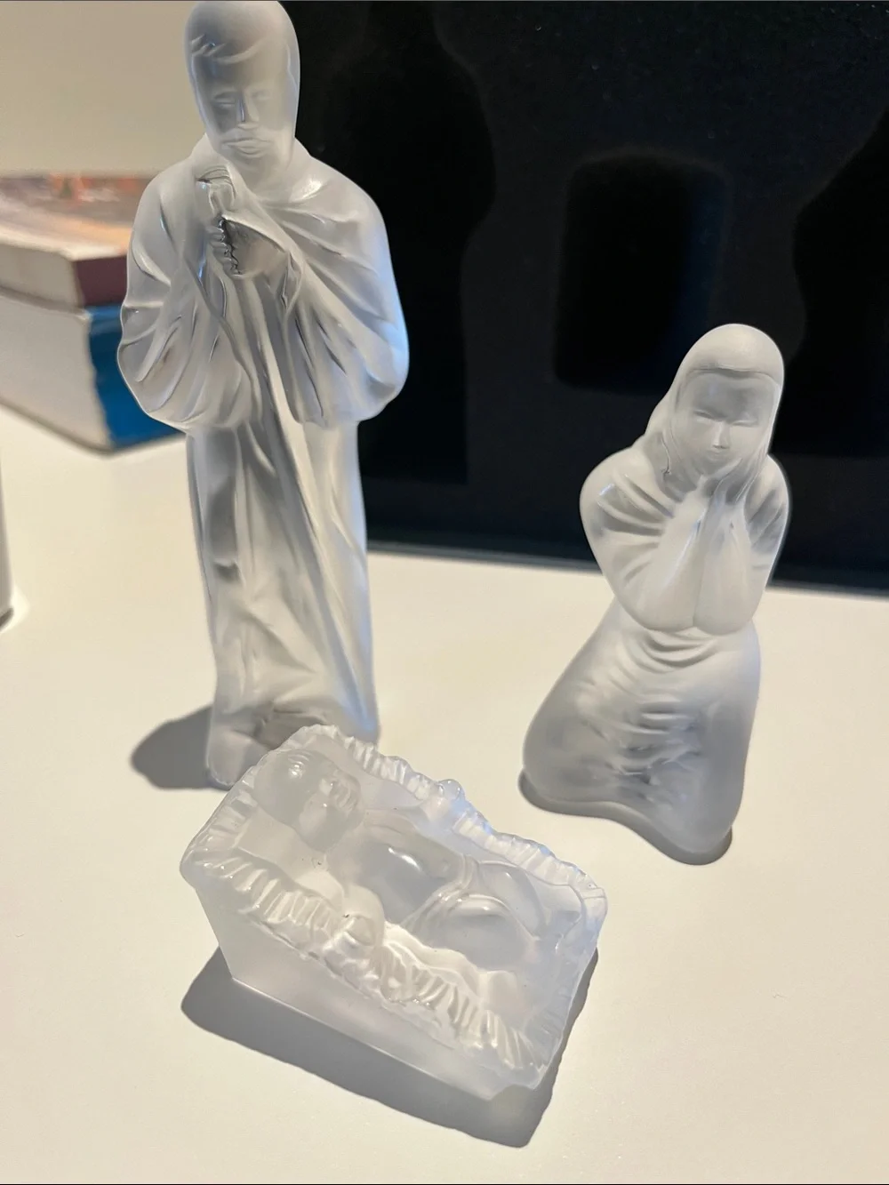 Lalique France nativity Joseph Mary Jesus Manger glass crystal